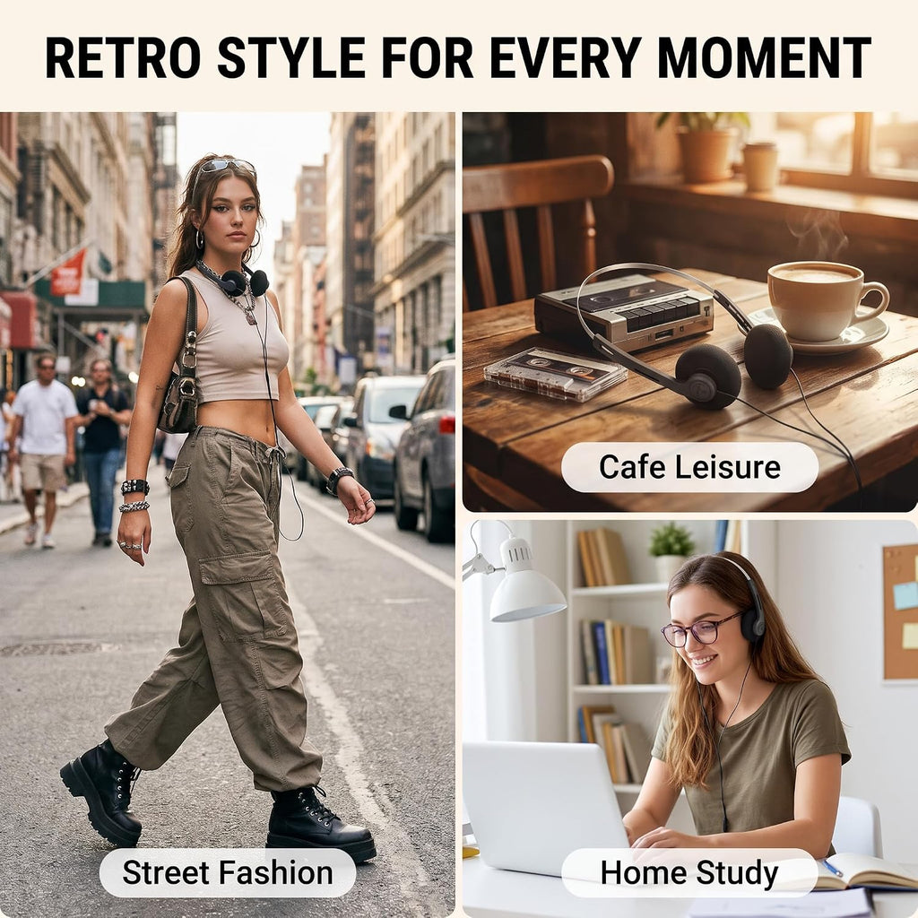 Retro Over-Ear Headphone,Vintage Feelings Underwire Headphones,Retro Lightweight Earphones,Hi-Fi Stereo Earphone Headset,Headphone,for Most Mobile Phones Playback Pevices Headphones (Black)