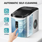 EUHOMY Ice Maker Countertop, 9 Cubes Ready in 6 Mins, 26lbs/24H, Self-Cleaning, Portable Ice Maker Machine with Carry Handle, Basket and Scoop, 2 Sizes of Bullet Ice for Home, Kitchen, Office