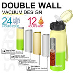 GOPPUS 600ml/20oz Stainless Water Bottle with Straw Double Wall Insulated Bottles with Strap One Hand Open Vacuum Thermal Flask with Flip Top Lid Leakproof Keep Cold Drinks BPA Free