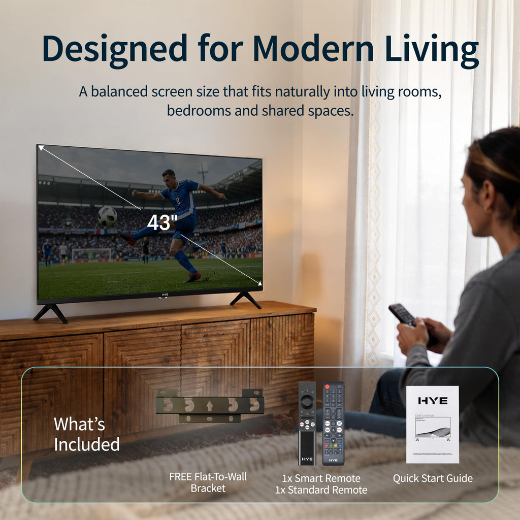 HYE 43" LED Smart TV - 4K Ultra HD, Samsung Tizen OS & Gaming Hub, Black