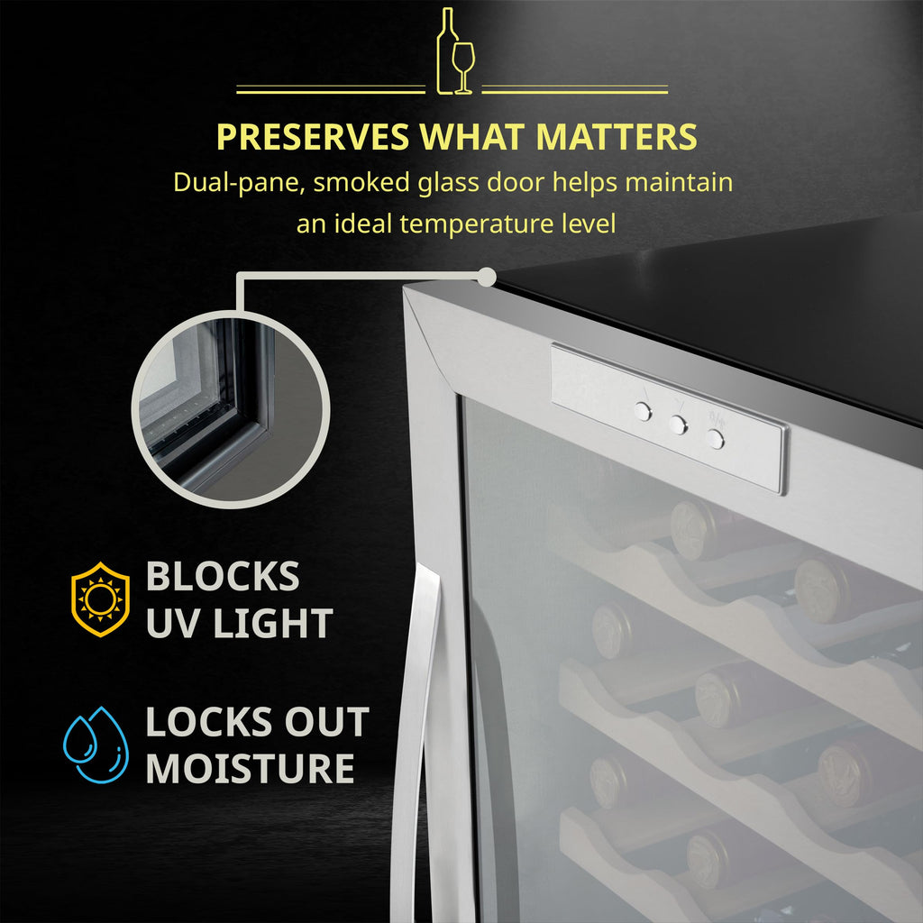 SCHMÉCKÉ 12 Bottle Compressor Wine Cooler Refrigerator w/Lock - Large Freestanding Wine Cellar For Red, White, Champagne or Sparkling Wine - 41f-64f Digital Temperature Control Fridge Stainless Steel