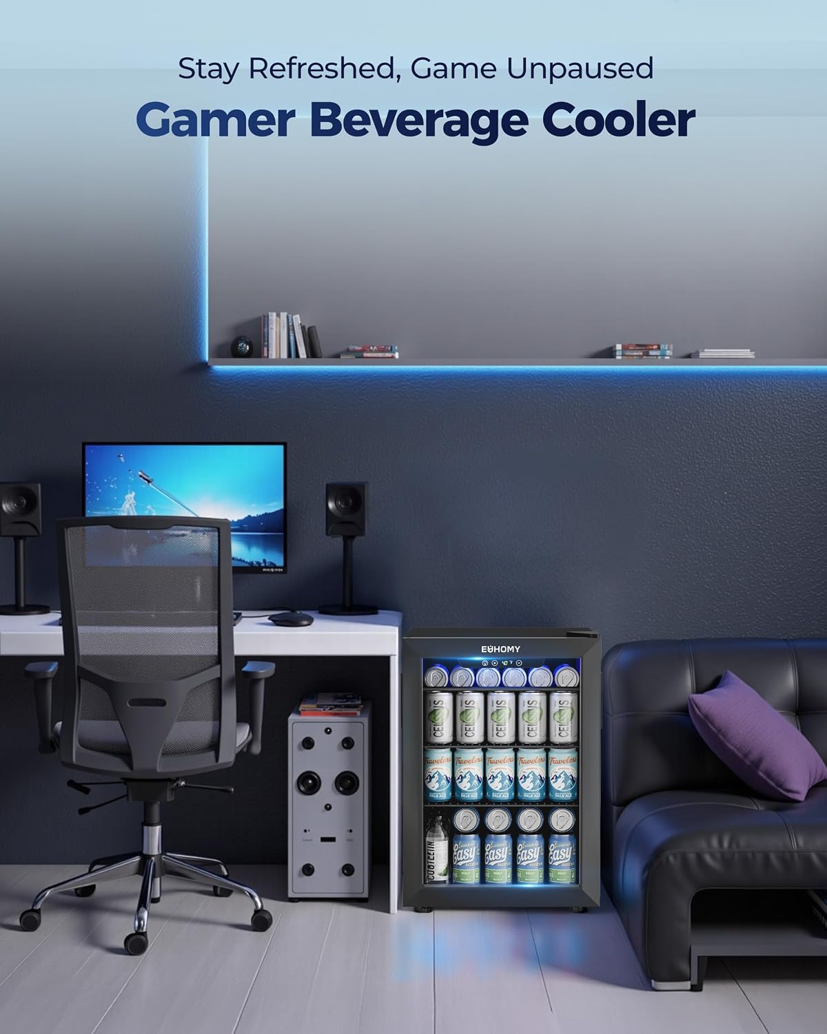 EUHOMY 24 Can Mini Fridge, 18L Beverage Refrigerator with Quiet Compressor