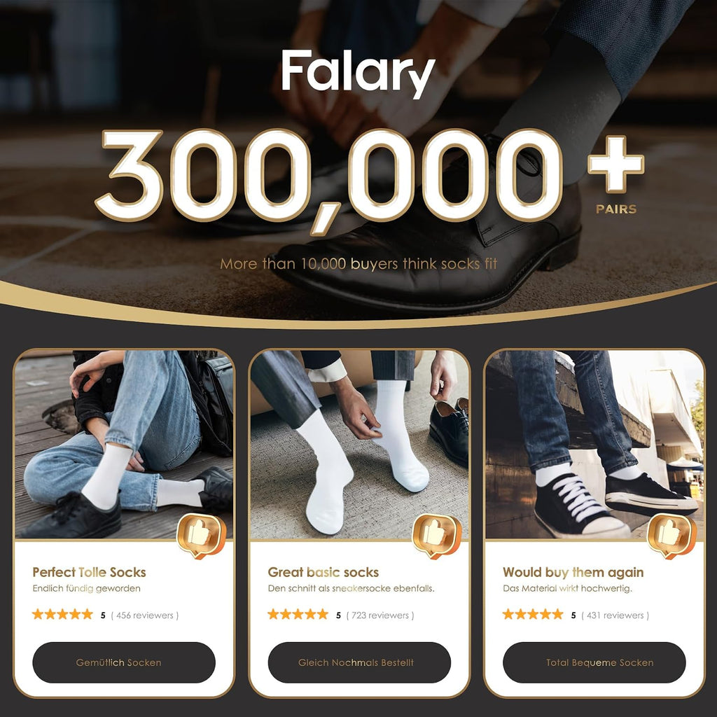 FALARY 12 Pairs Black Mens Socks, Plain Cotton Socks for Men & Women
