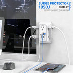3 Pack Surge Protector Outlet Extender, 6 Outlet Splitter with 4 USB Ports (2 USB C), Multi Plug Wall Outlet 1050J Power Strip, USB Wall Charger for Home Office Kitchen Travel-ETL