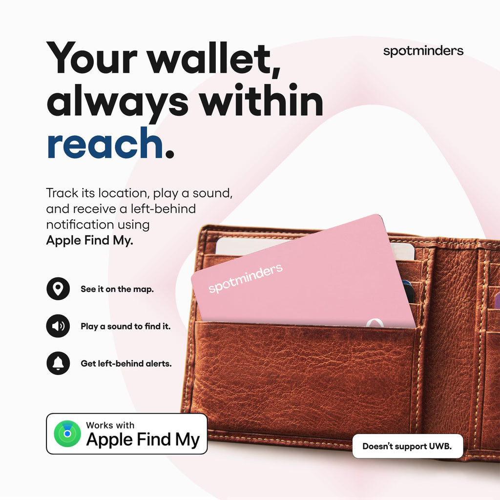 SPOTMINDERS Apple MFi Certified Wallet Tracking Card Black 4-Pack Travel Gifts for Him Works with Apple Find My Rechargeable Tracker IP68 Waterproof 0.07" Slim iPhone Item Finder for Luggage Passport