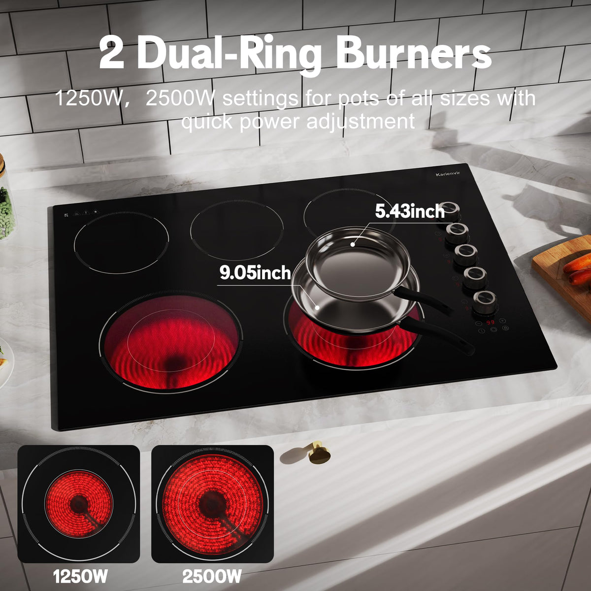2 Burner Electric Cooktop 110V, 2000W, 24" Countertop & Built-in