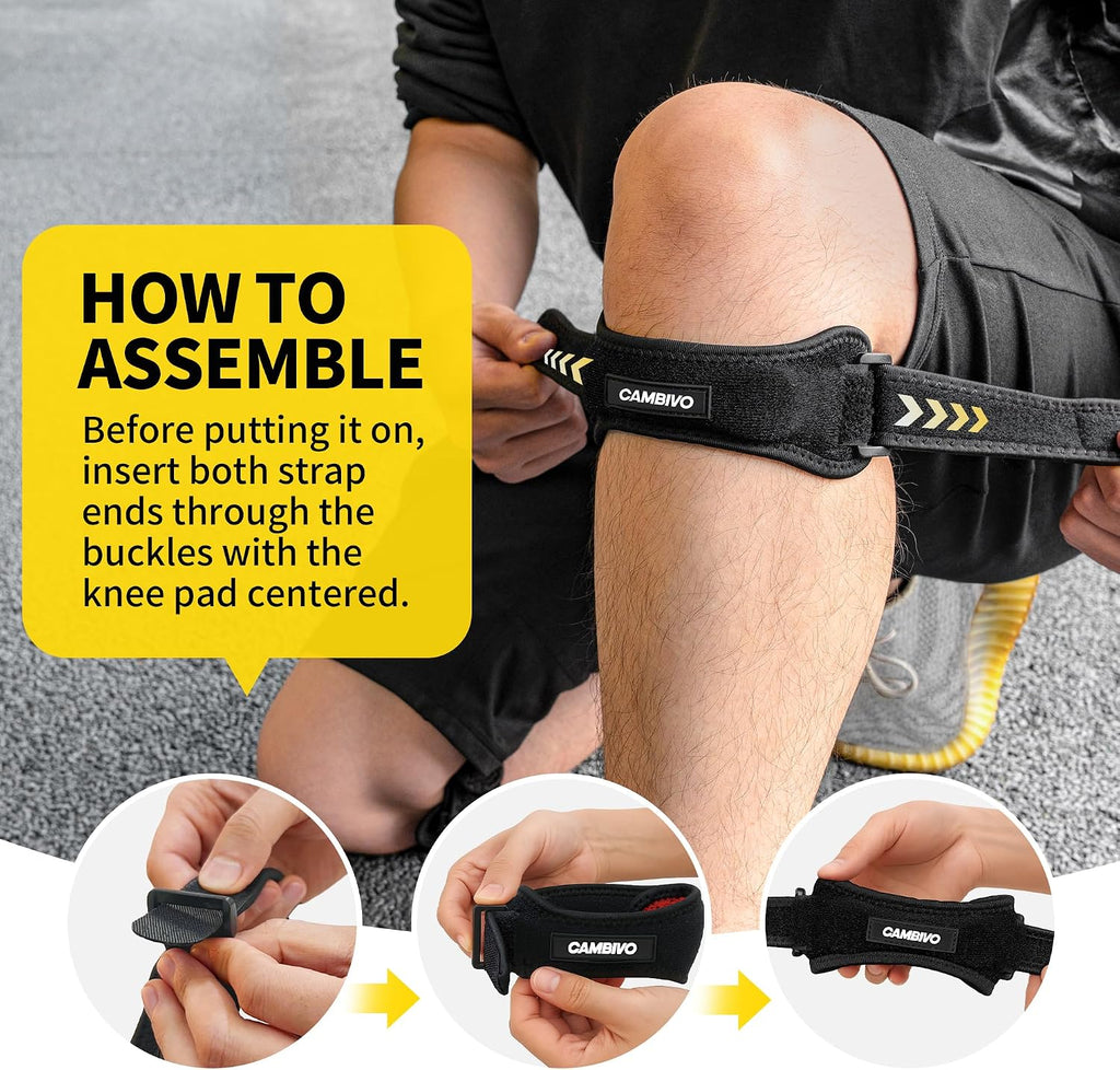 CAMBIVO 2 Pack Patella Tendon Knee Strap for Meniscus Tear & Osgood Schlatters Relief - Adjustable Knee Support for Running Stability, Jumper's Knee, Hiking & Gym Squats