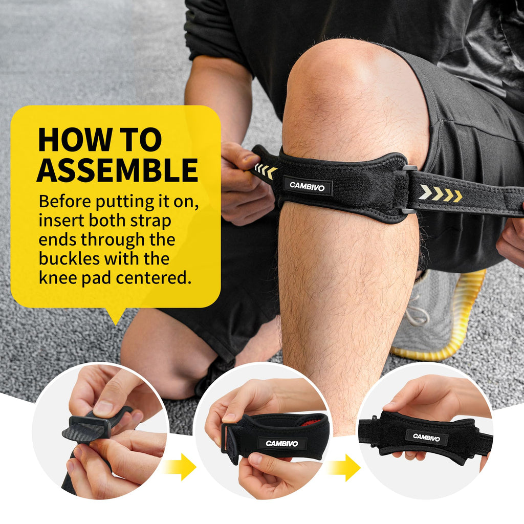 CAMBIVO 2 Pack Patella Tendon Knee Strap for Meniscus Tear & Osgood Schlatters Relief - Adjustable Knee Support for Running Stability, Jumper's Knee, Hiking & Gym Squats