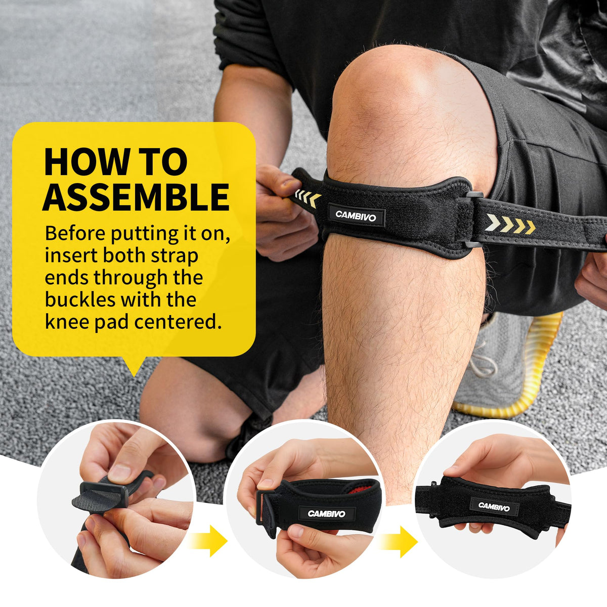 CAMBIVO 2 Pack Patella Tendon Knee Strap for Meniscus Tear & Osgood Schlatters Relief - Adjustable Knee Support for Running Stability, Jumper's Knee, Hiking & Gym Squats