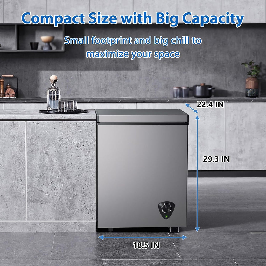 4.0 Cu.Ft Chest Freezer - 7-Temp Adjustable Deep Freezer, Ultra Quiet, Energy Saving, Removable Basket, Compact Small Deep Freezer for Apartments/Garage/Office/Kitchen, Gray