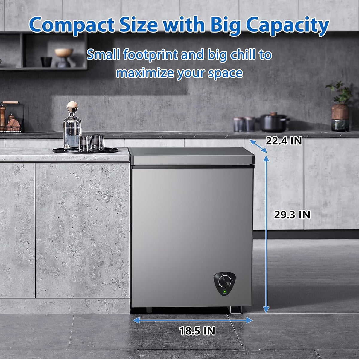 4.0 Cu.Ft Chest Freezer - 7-Temp Adjustable Deep Freezer, Ultra Quiet, Energy Saving, Removable Basket, Compact Small Deep Freezer for Apartments/Garage/Office/Kitchen, Gray