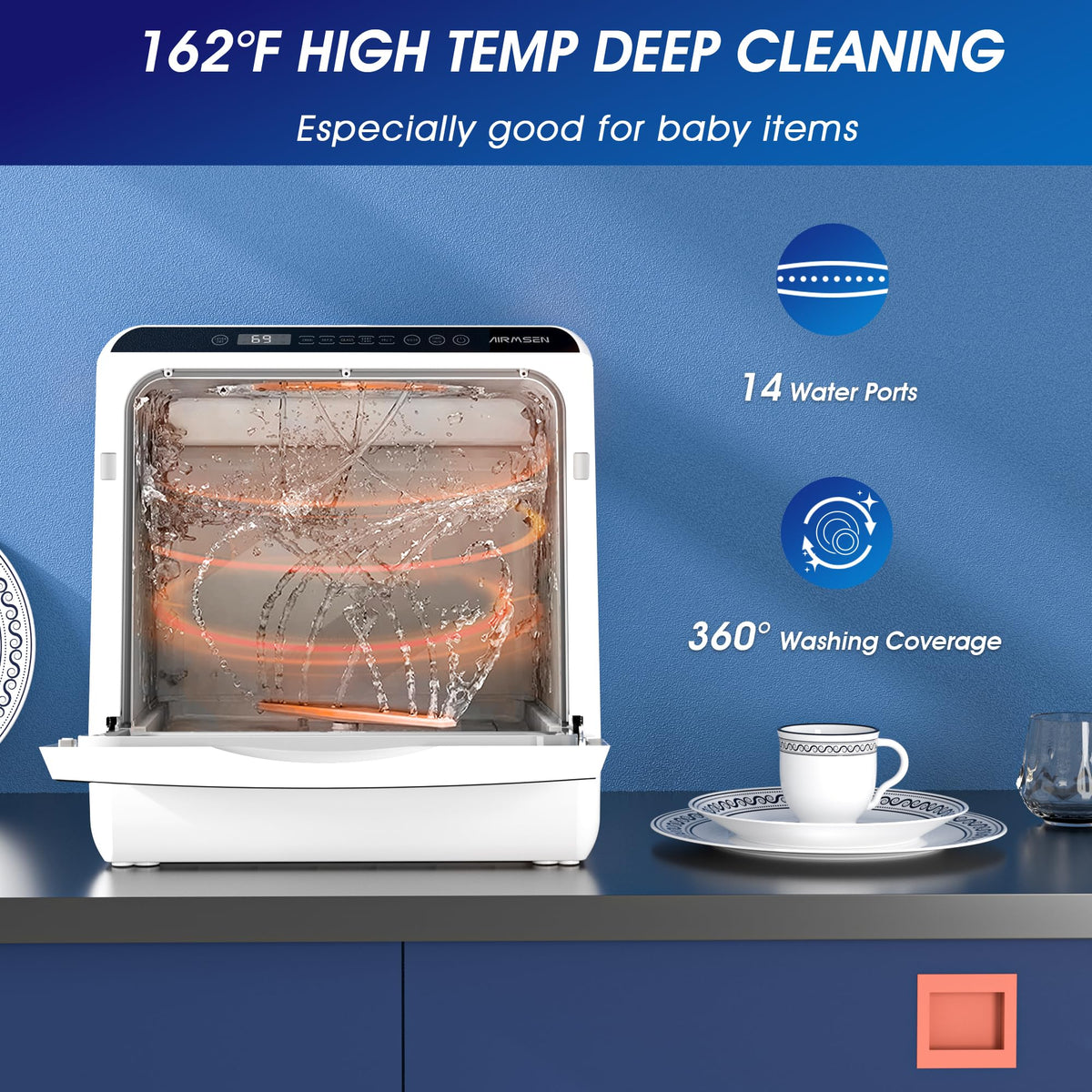 AIRMSEN Portable Countertop Dishwasher, No Hookup Needed
