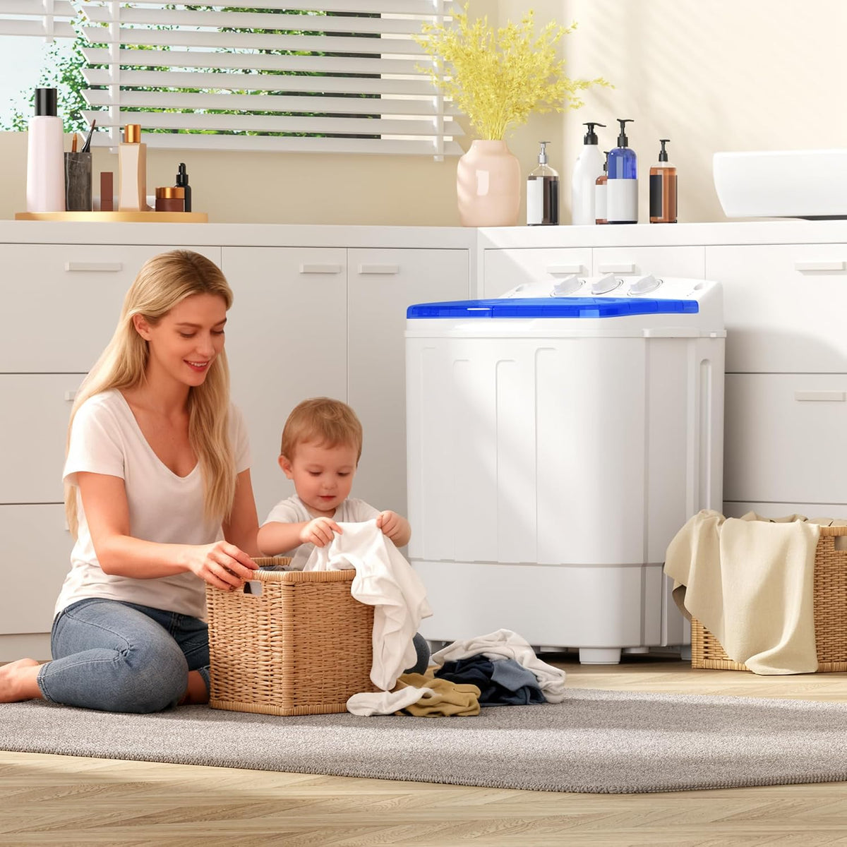 INTERGREAT Portable Washer and Dryer, 25lbs Mini Small Washing Machine Combo with Spin Dryer, Compact Twin Tub Laundry Washer Machine for Apartments, Dorm, Rv, Camping, Blue