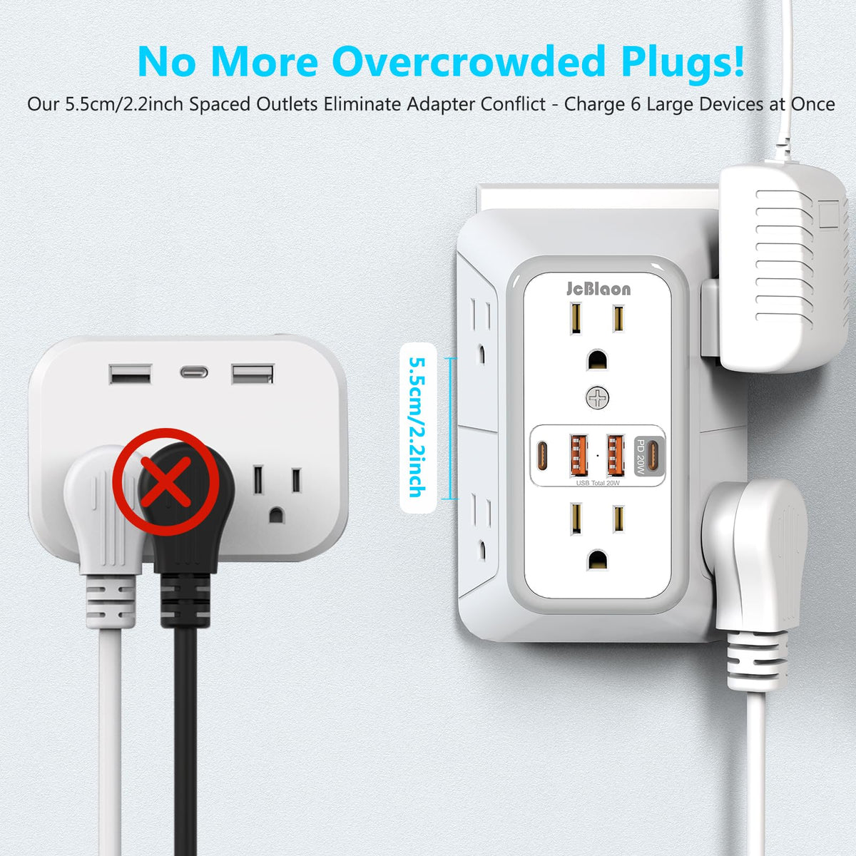 3 Pack Surge Protector Outlet Extender, 6 Outlet Splitter with 4 USB Ports (2 USB C), Multi Plug Wall Outlet 1050J Power Strip, USB Wall Charger for Home Office Kitchen Travel-ETL