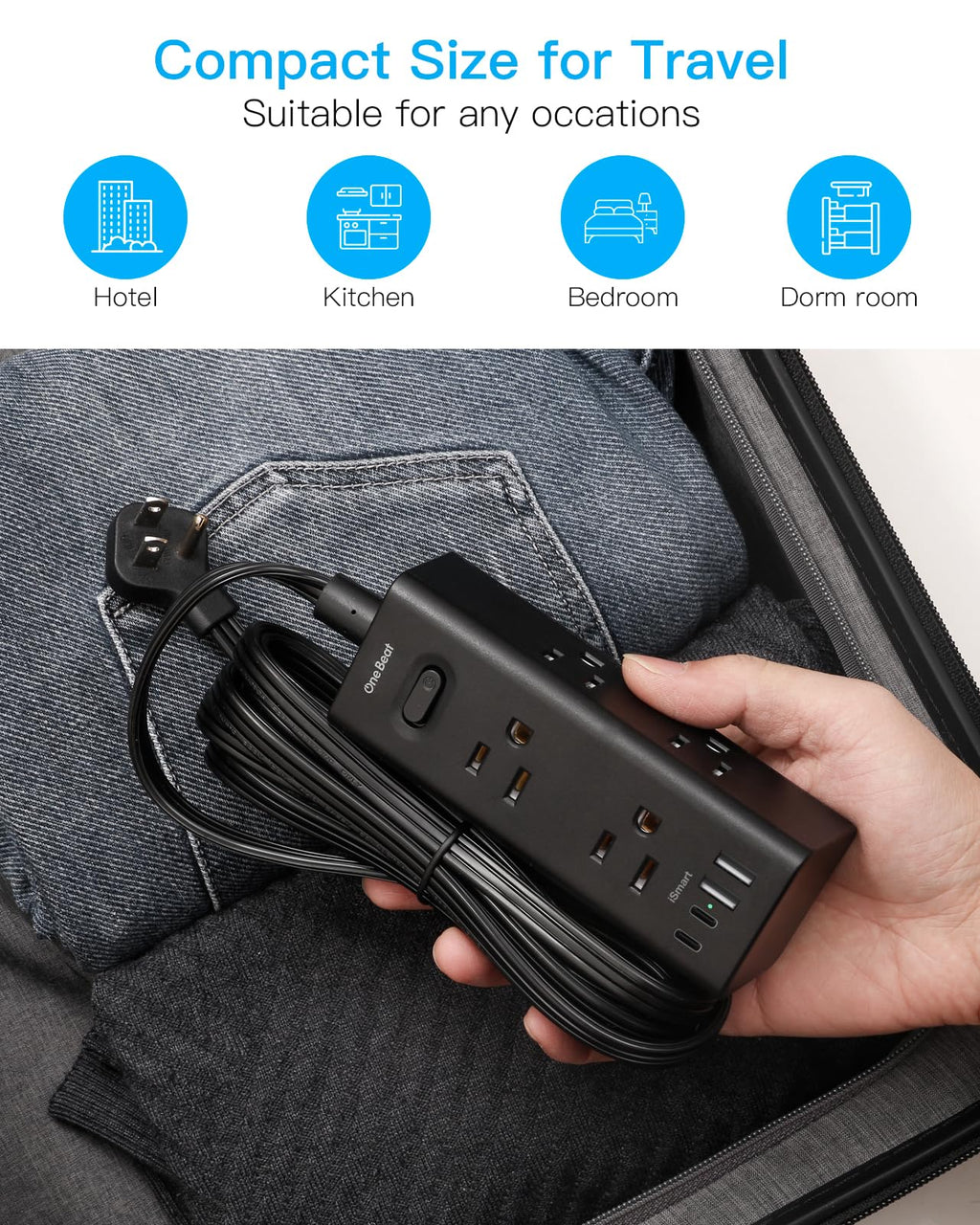 One Beat 10Ft Extension Cord with Multiple Outlets,Flat Plug Power Strip