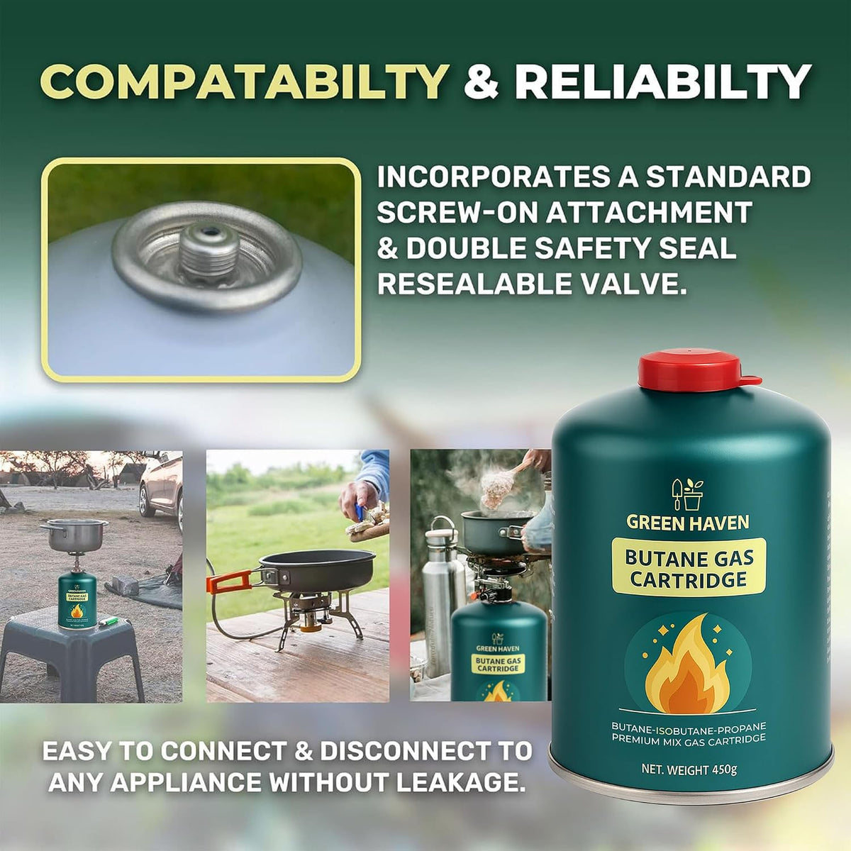 Green Haven Camping Gas Canisters | Butane Propane Mix, EN417 C500 Packs