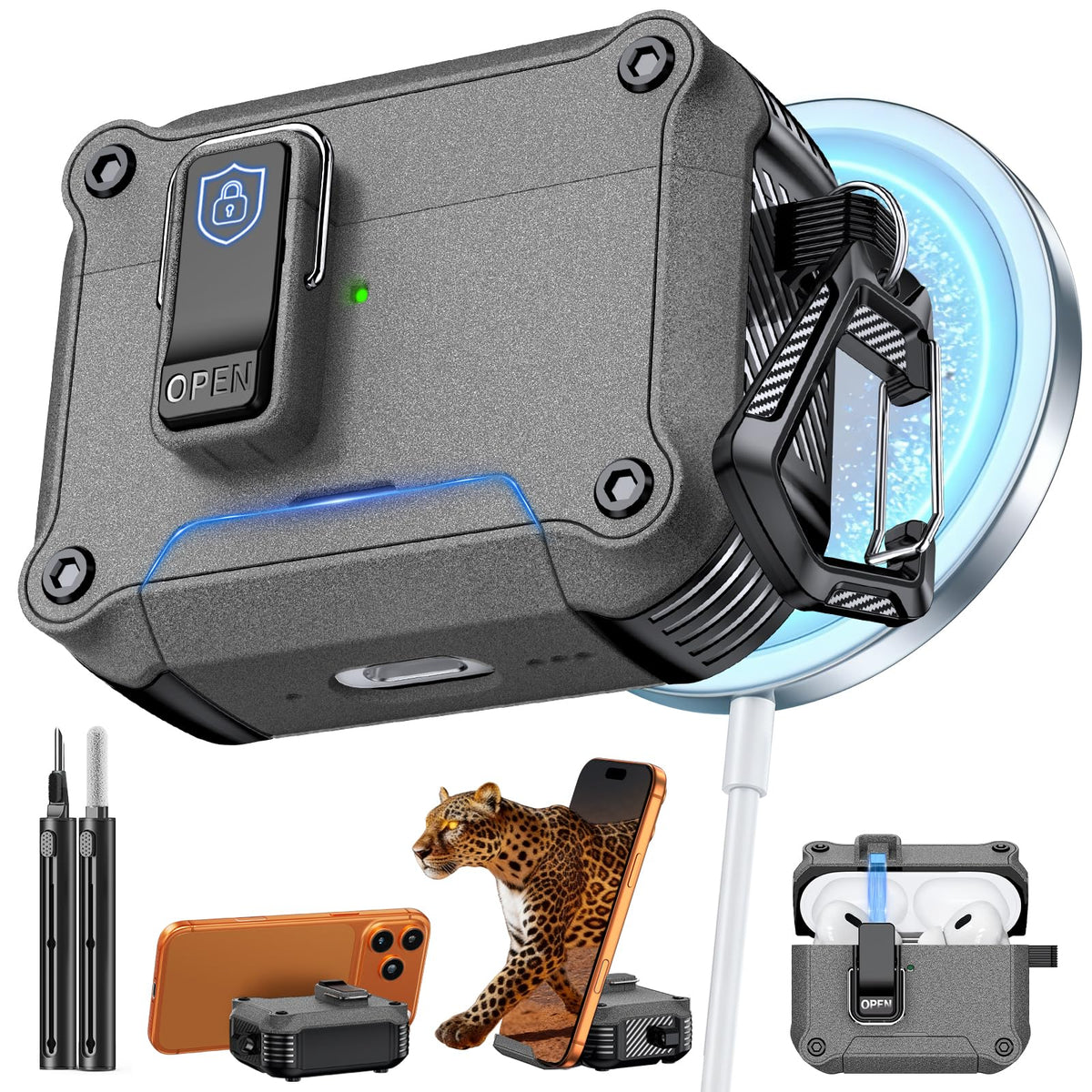 Inesore for AirPods AirPods Pro 1st/2nd Case with Secure Lock (Black)
