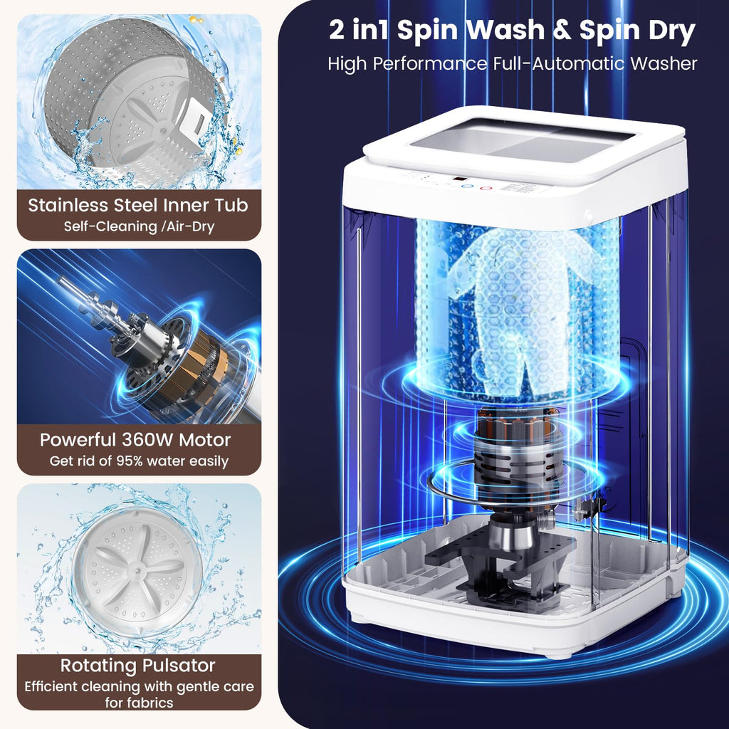 Auertech 18 lbs Portable Washing Machine, Fully Automatic Portable Washer with LED Display, 7 Wash Cycles, 4 Water Levels, Top Load Washing Machine for Apartment, RV, Dorm, Home