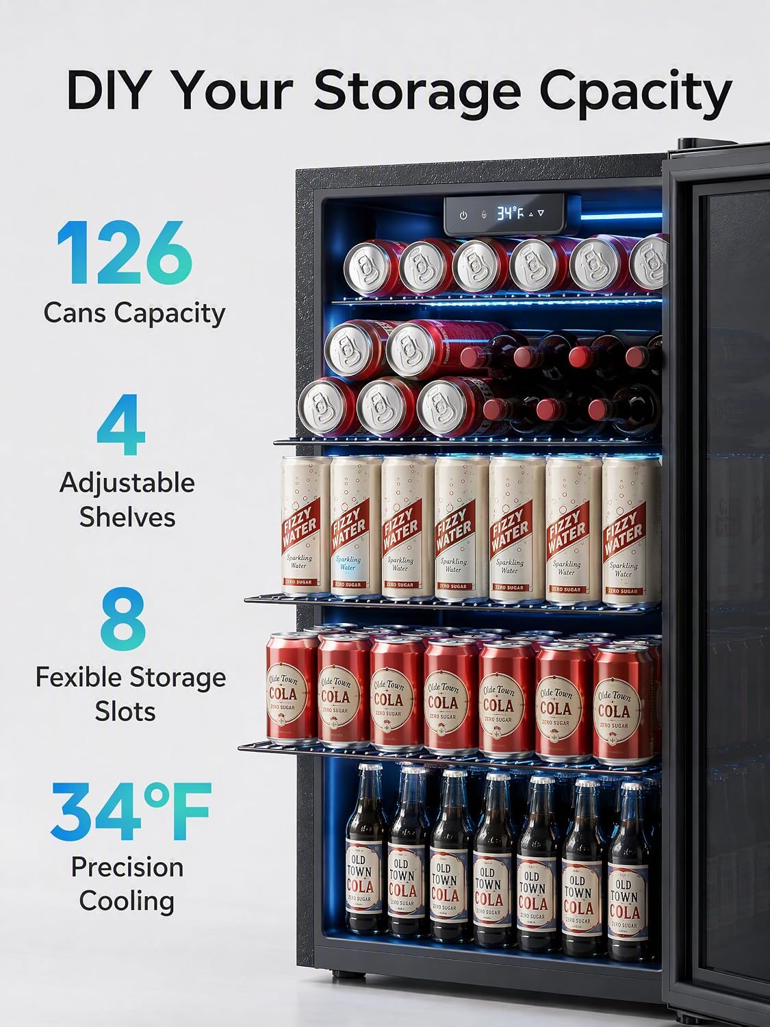 Icyglee 126 Can Mini Fridge, 3.2 Cu.Ft Beverage Refrigerator, Drink Cooler
