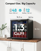 EUHOMY 24 Can Mini Fridge, 18L Beverage Refrigerator with Quiet Compressor