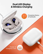 PocBuds Bluetooth Headphones Wireless Earbuds 80hrs Playtime Wireless Charging Case Digital Display Sports Ear Buds with Earhook Deep Bass IPX7 Waterproof Over-Ear Earphones for TV Phone Laptop Pink