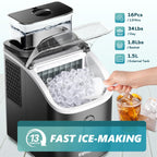 EUHOMY Countertop Ice Maker Machine with Handle, 26.4lbs Per Day, 9 Ice Cubes Ready in 6 Mins, Auto-Cleaning Portable Ice Maker with Basket and Scoop, for Home/Kitchen/Camping/RV (Black)