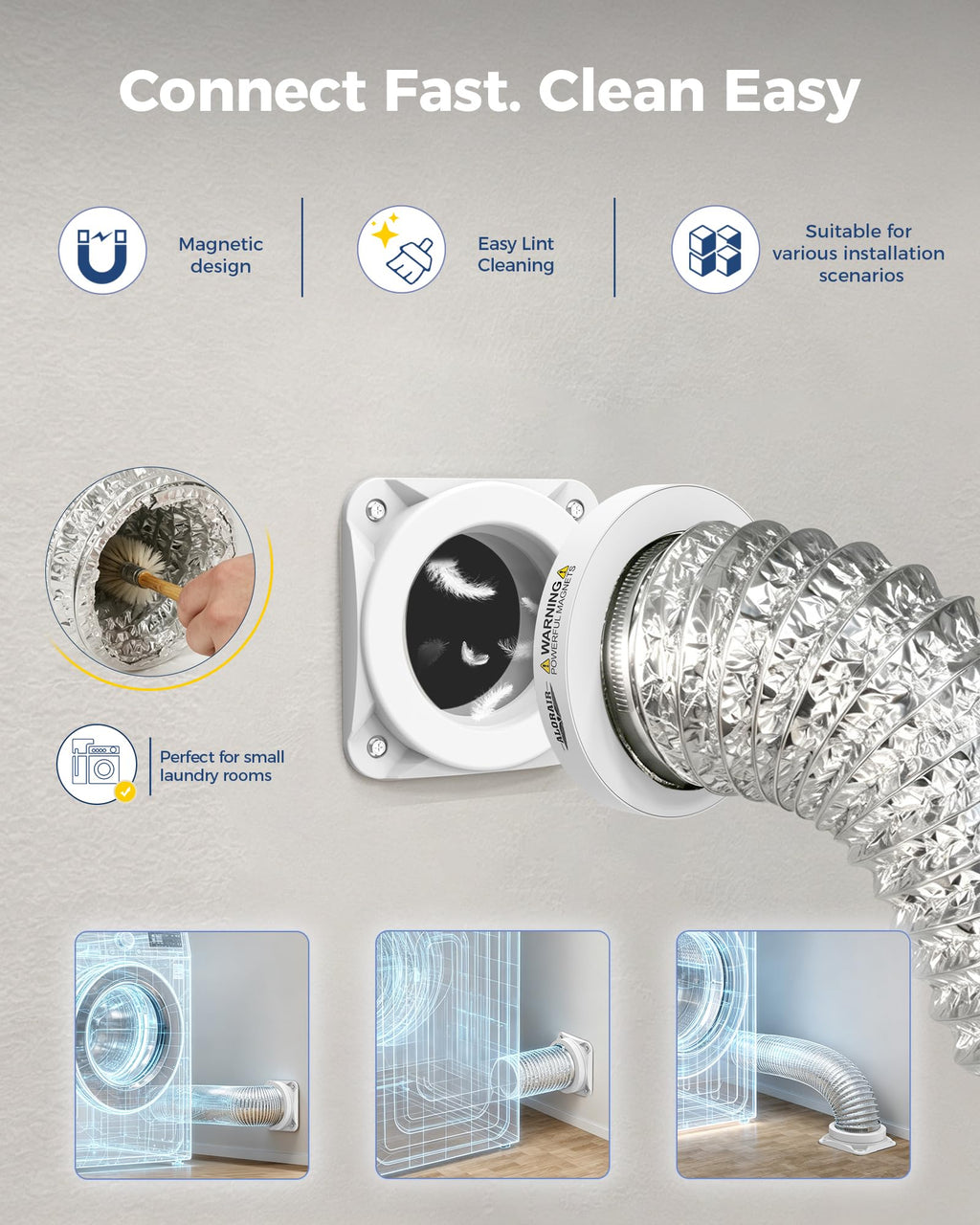 ALORAIR Magnetic Dryer Vent Connector Kit, 4-Inch Quick Connect, DV180