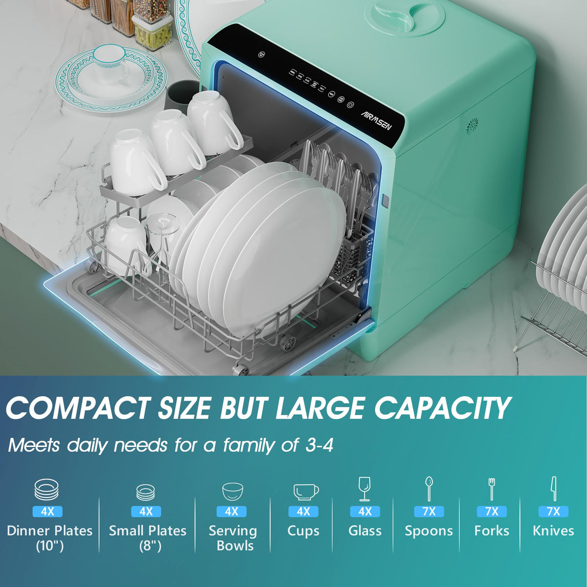AIRMSEN Portable Countertop Dishwasher, No Hookup Needed