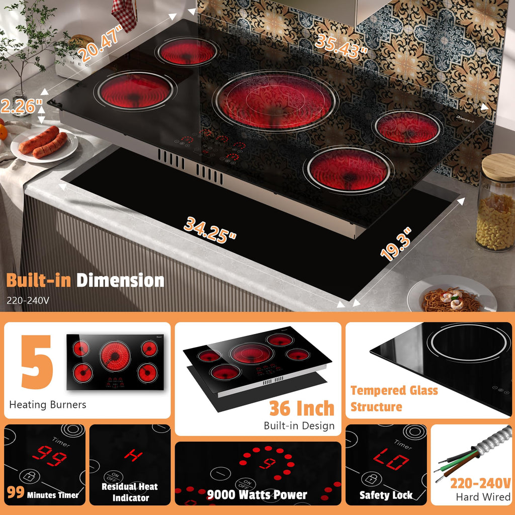 2 Burner Electric Cooktop 110V, 2000W Shard Power