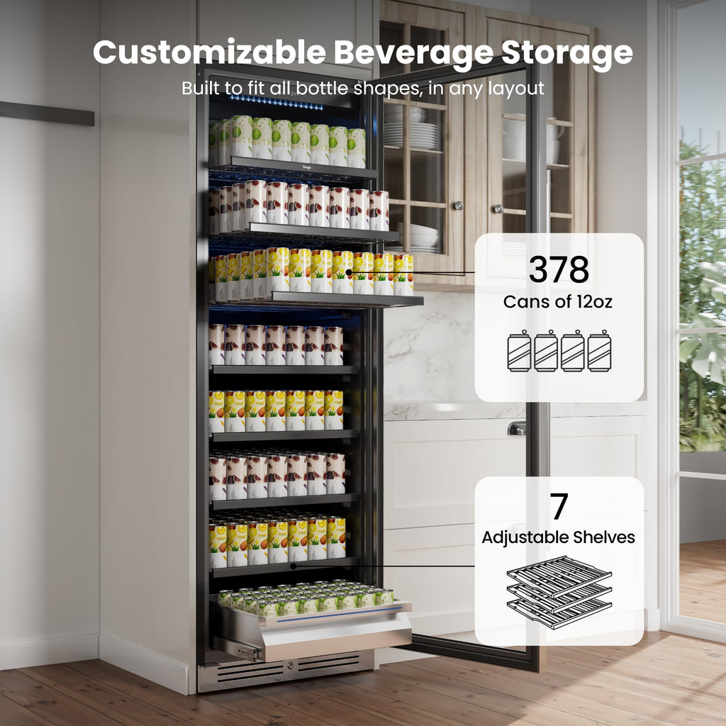 Yeego Beverage Refrigerator - 24 inch 180 Cans Beer Cooler with Glass Door