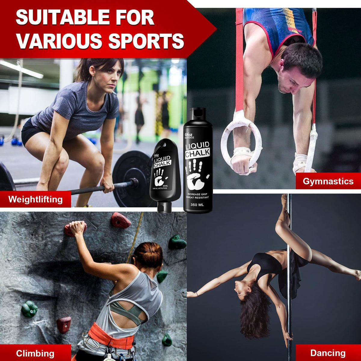 Liquid Chalk 60mL & 350mL for Weightlifting, Climbing & Gymnastics