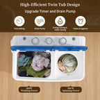 VCJ Portable Washing Machine, Twin Tub Washing Machine Laundry Compact Washer spinner Combo with 40lbs capacity, 24Lbs Washer and 16Lbs Spinner dryer for Apartments RVs and Dorms
