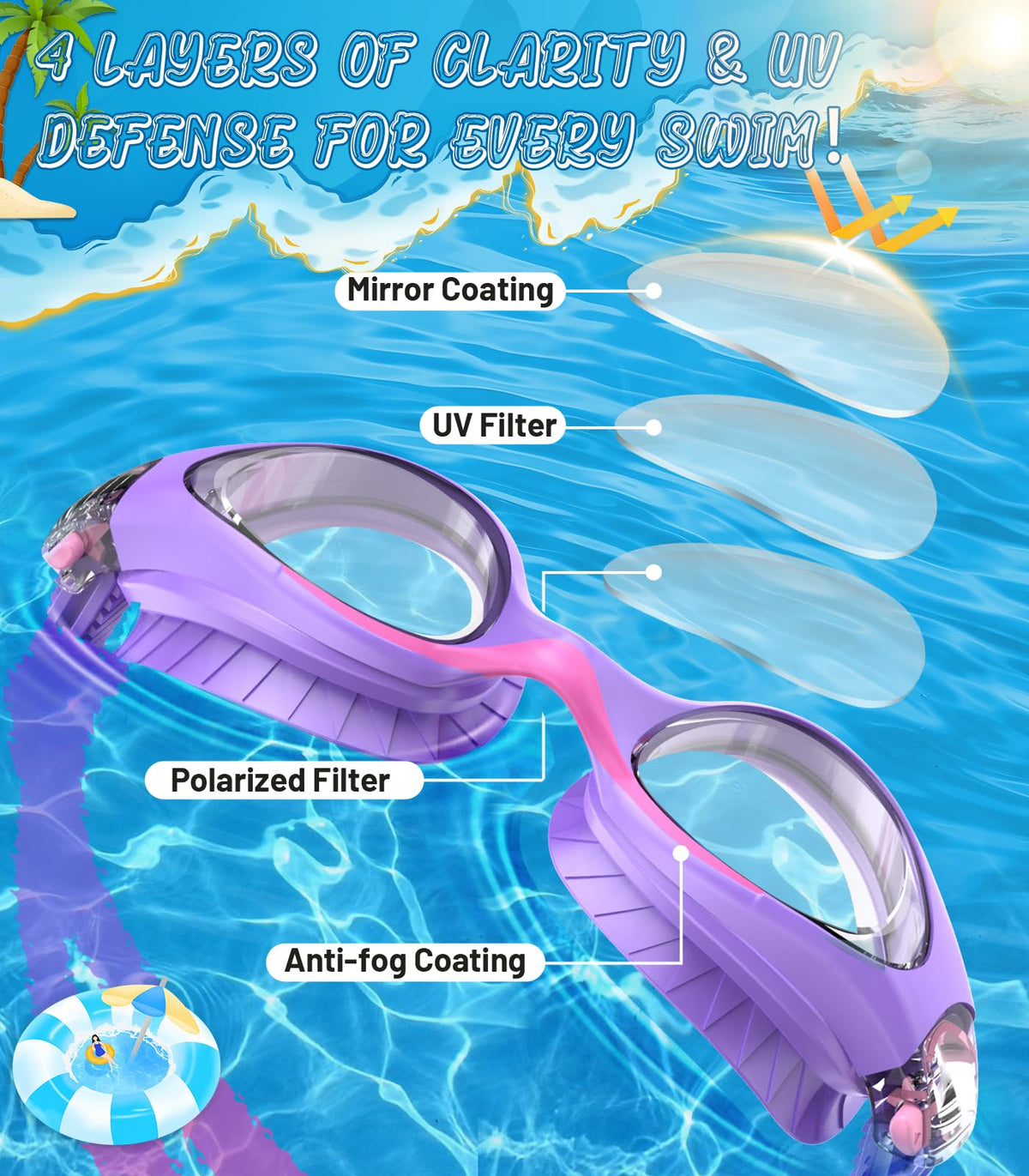 Kids Swimming Goggles for Boys & Girls Aged 6-14, Anti-Fog