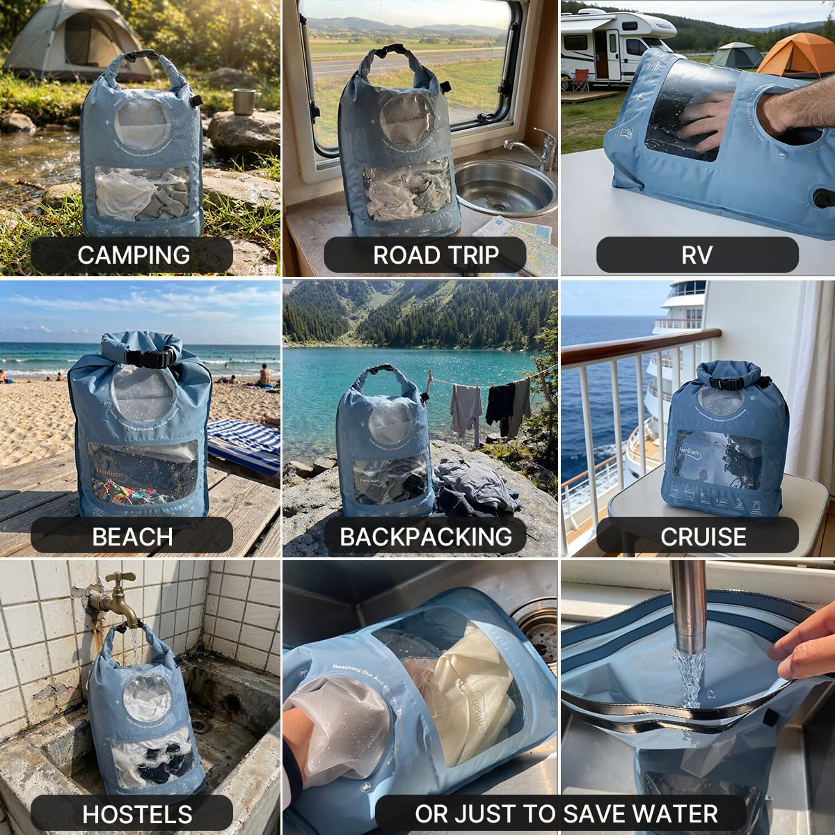 Portable Washing Bag Hand Wash Bag Travel Manual Washer RV Laundry Solution