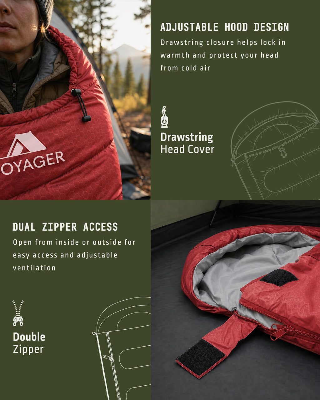 Voyager Sleeping Bag for Adults, Lightweight 3-4 Season Waterproof Camping