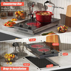 2 Burner Electric Cooktop 110V 2000W Countertop or Built-in