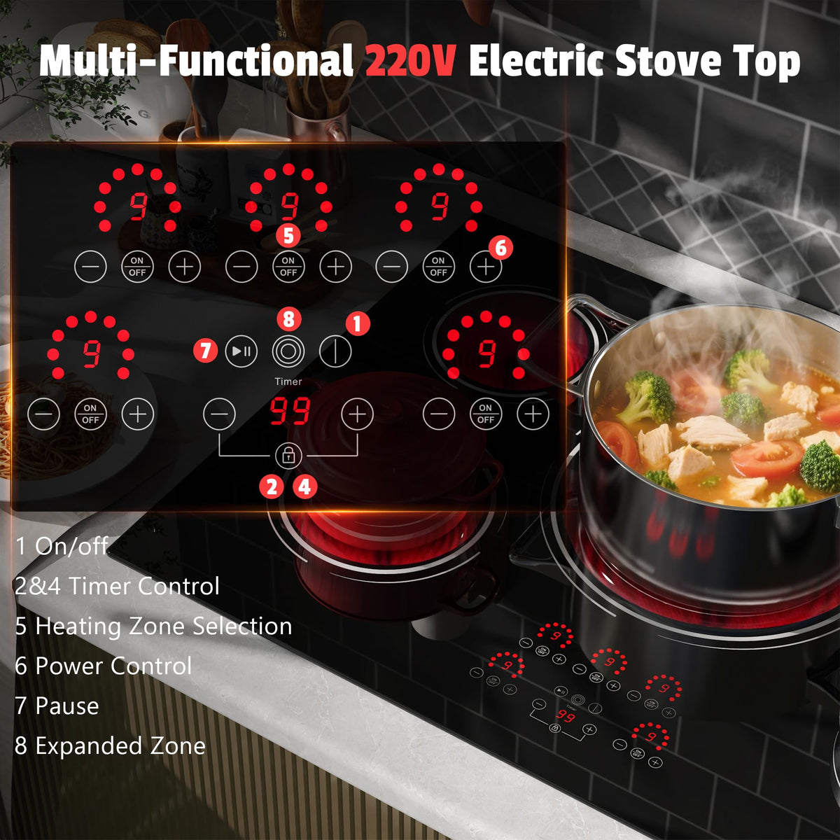 2 Burner Electric Cooktop 110V, 2000W Shard Power