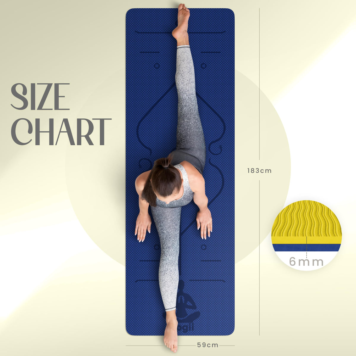 Yogii Yoga Mat - Non-Slip 6mm Thick TPE & Travel-friendly Yoga Mat - Perfect for Home & Gym Exercise Fitness & Pilates - With Laser Alignment Guides for Men & Women