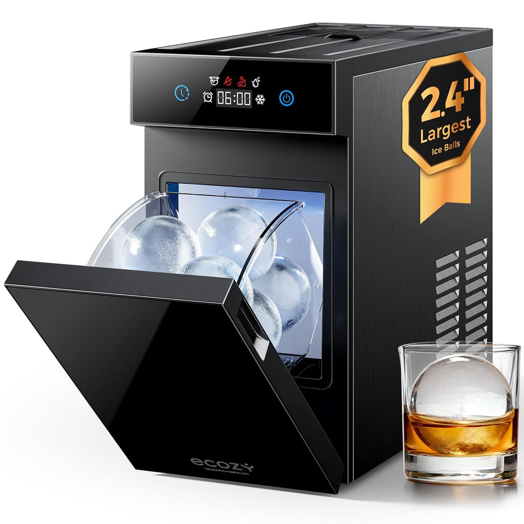 ecozy 2.4" Clear Ice Ball Maker Countertop Minimal Footprint, Sphere Ice