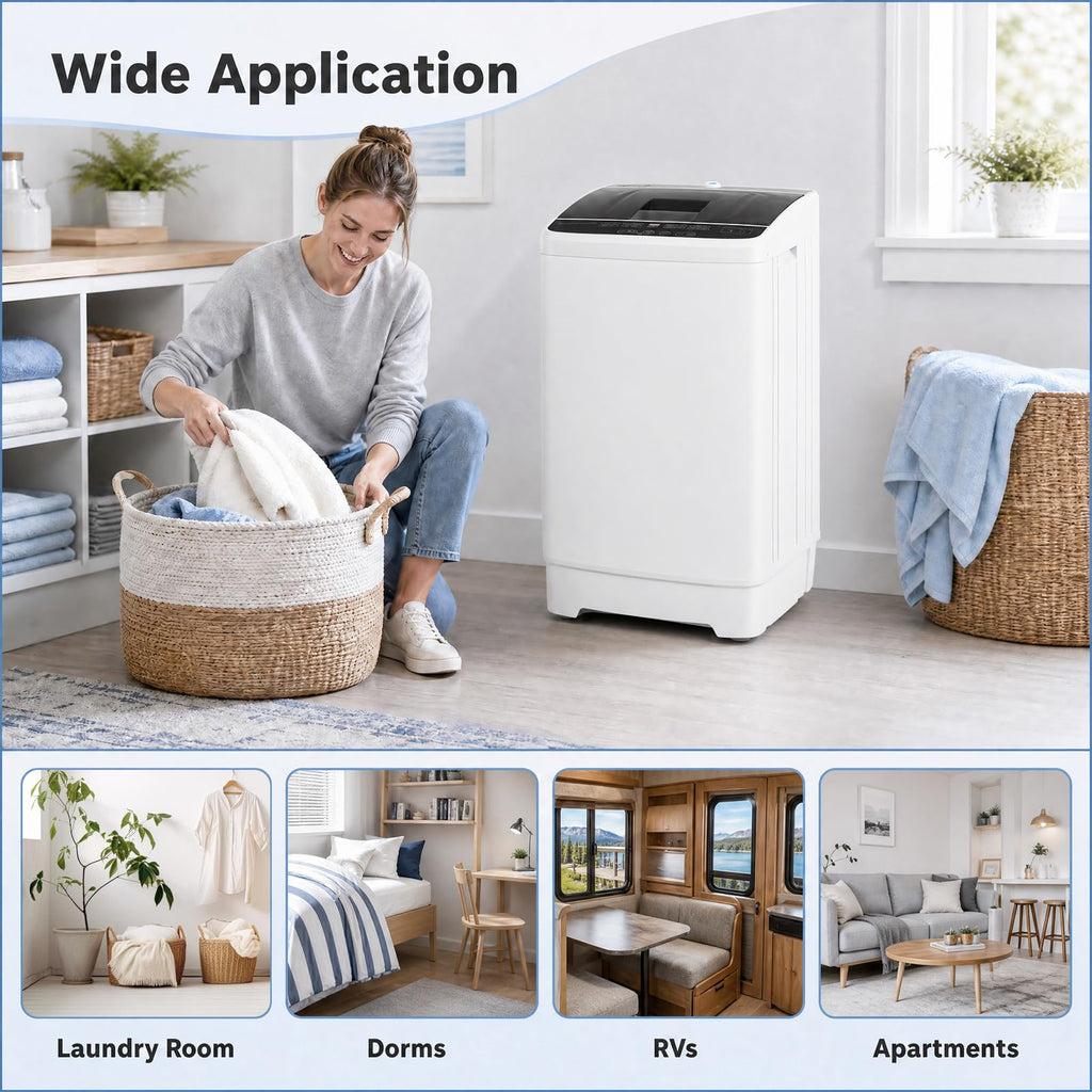 COSTWAY 8.8LBS Portable Washing Machine, Full-Automatic w/Drain Pump, White