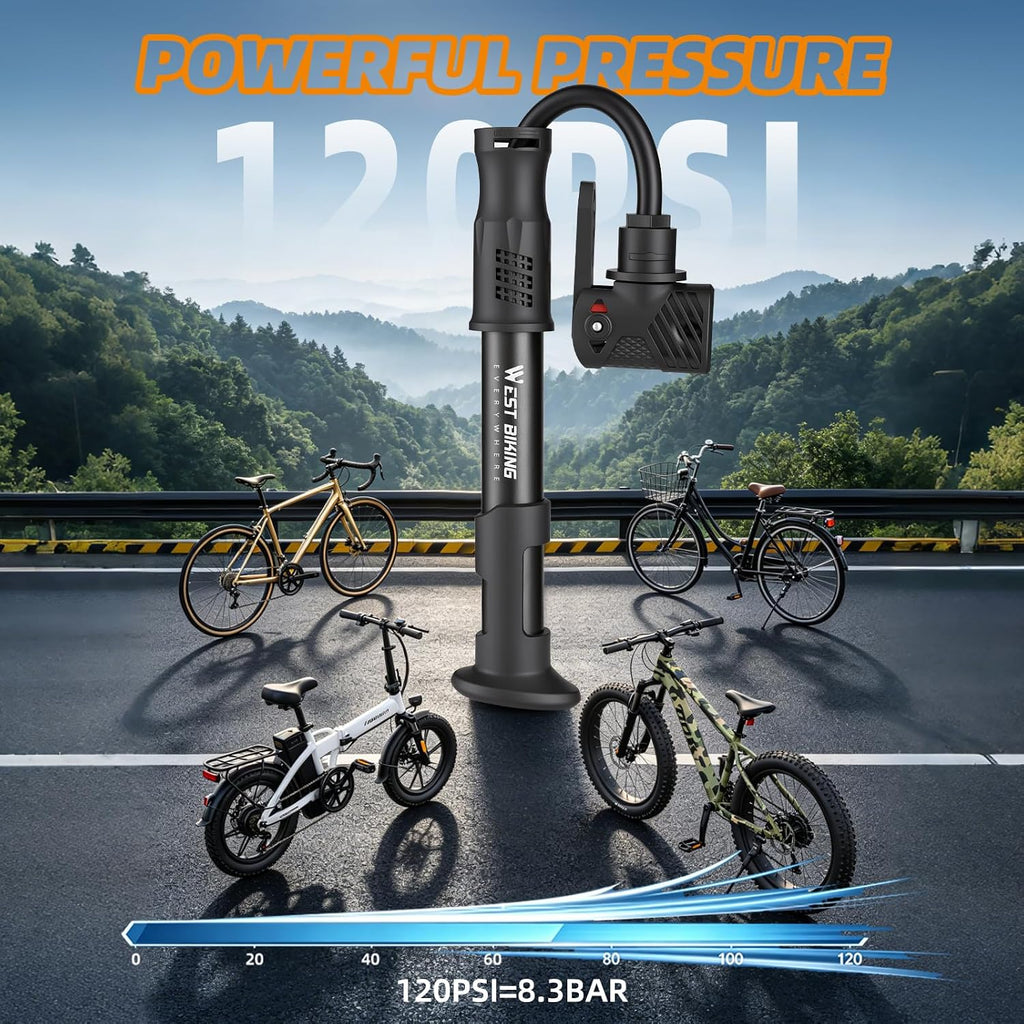 Bicycle Pump Mini Bike Pump Aluminum Alloy Cycle Pump for Presta & Schrader Valve, Portable Lightweight Bike Tyre Pump Fast Tyre Inflation Mini Air Pump For Mountain Road Bike Ball Pump