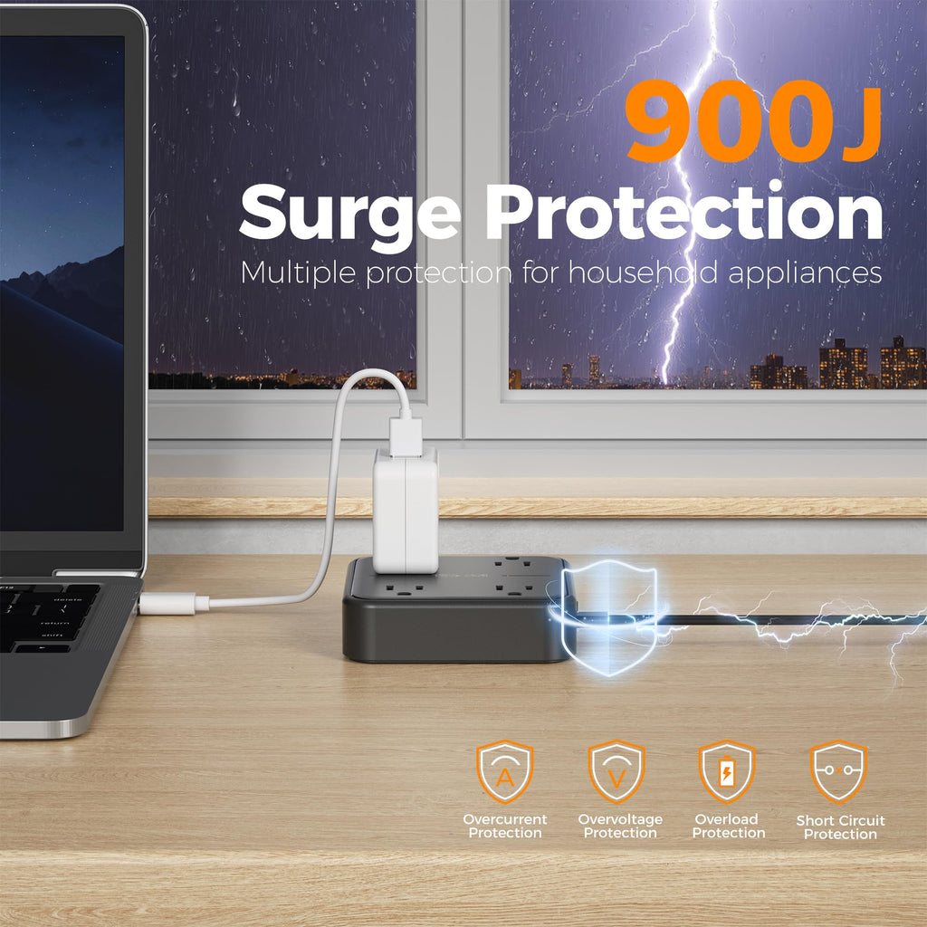 TESSAN PD 20W Surge Protector Extension Cord 5Ft, Flat Plug Power Strip