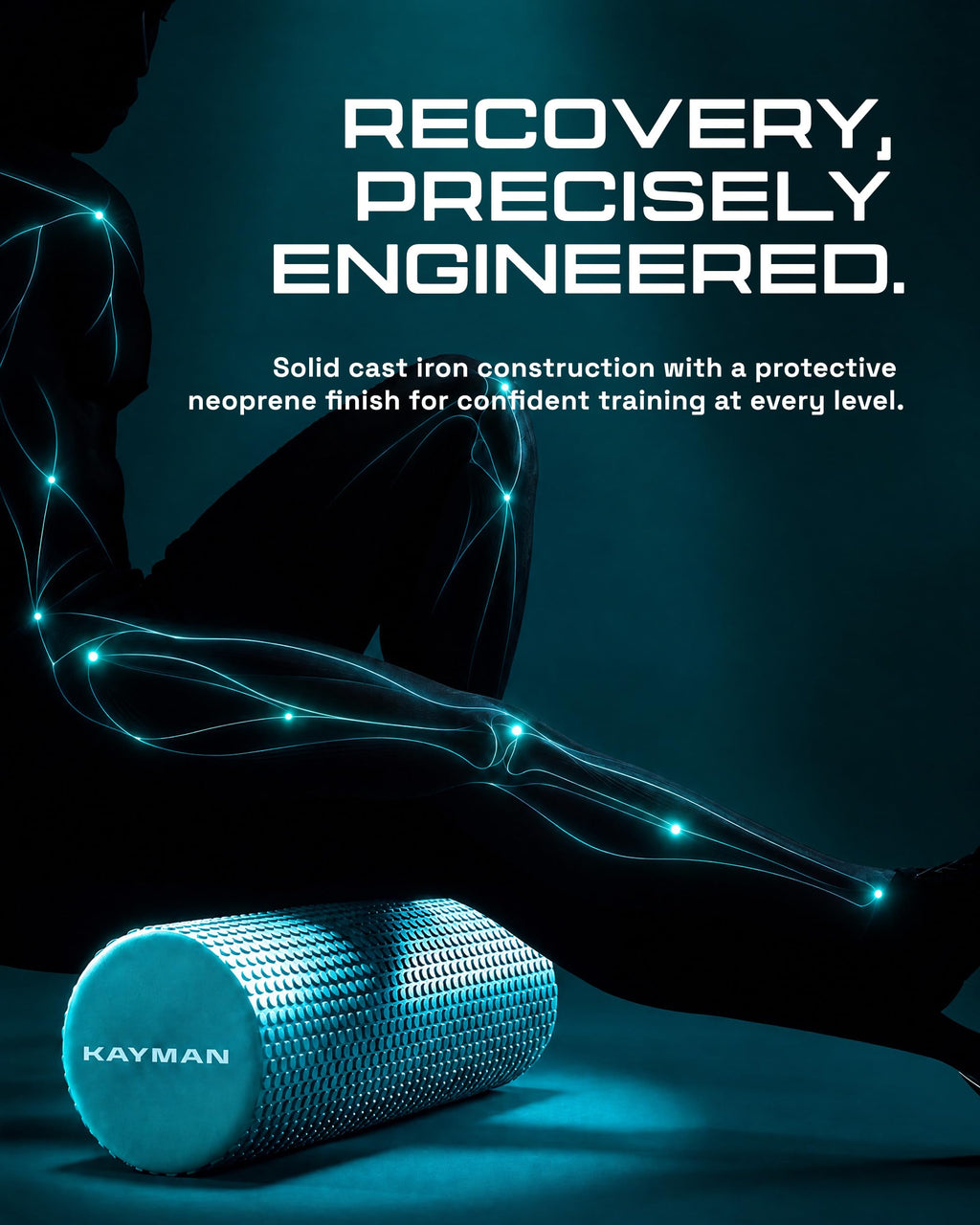KAYMAN Sports Foam Roller, Deep Tissue Muscle Recovery, 44.5 x 15cm, Black