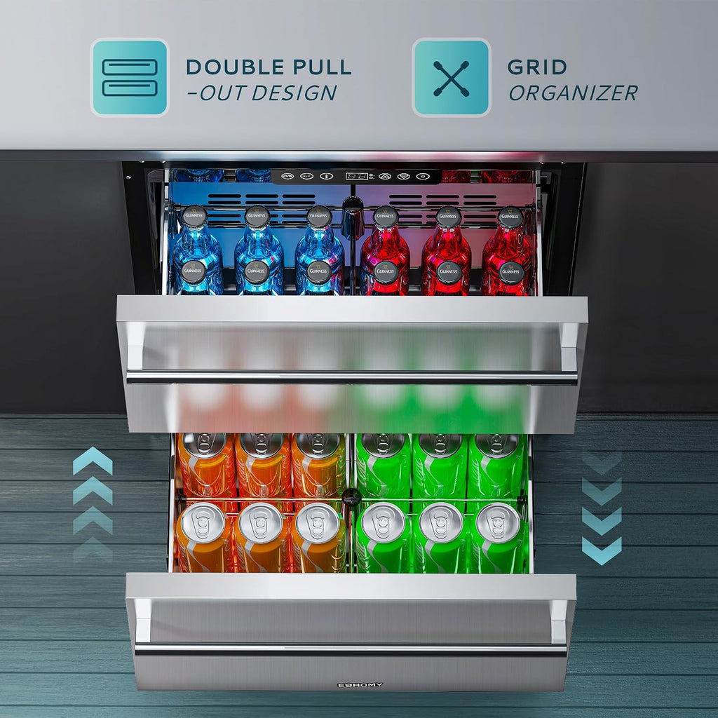 EUHOMY 24 Can Mini Fridge, 18L Beverage Refrigerator with Quiet Compressor