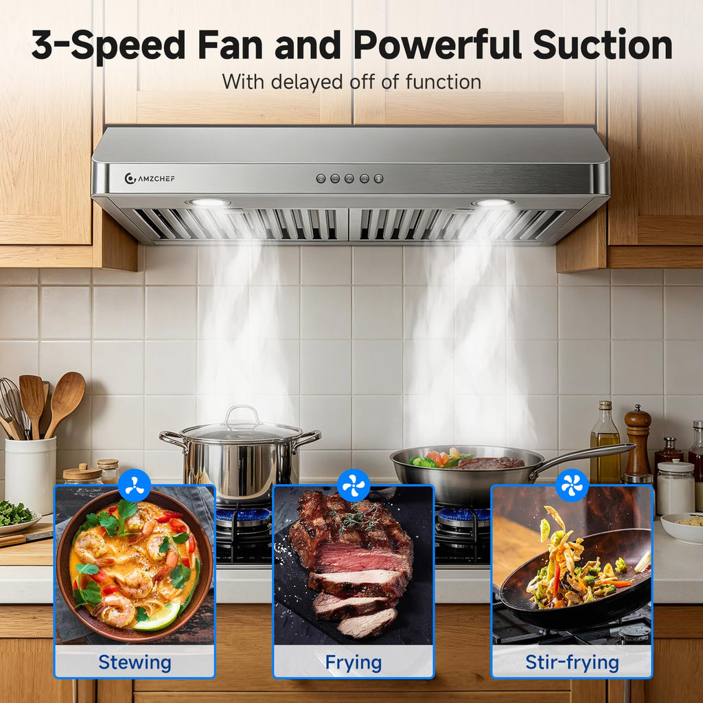 AMZCHEF 30" Under Cabinet Range Hood, 750CFM Stainless Steel Vent Hood