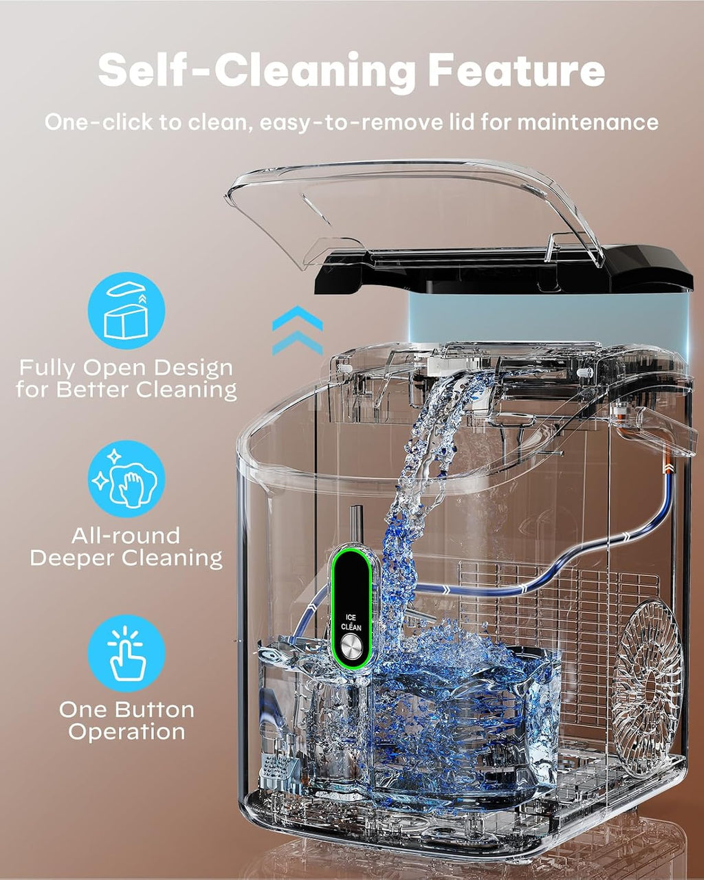 Silonn Ice Maker Countertop, 9 Cubes Ready in 6 Mins, 26lbs in 24Hrs, Self-Cleaning Ice Machine with Ice Scoop and Basket, 2 Sizes of Bullet Ice for Home Kitchen Office Bar Party