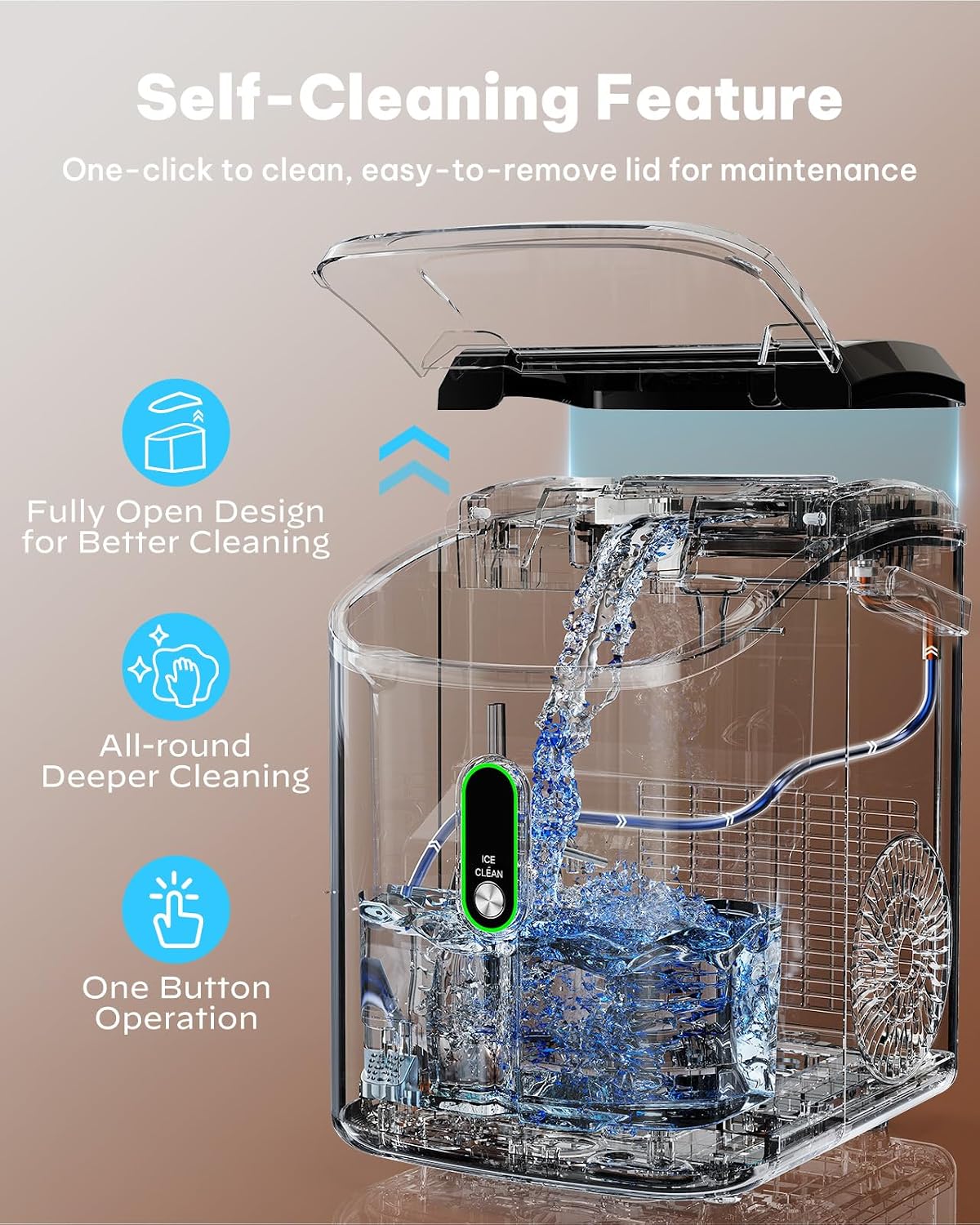 Silonn Ice Maker Countertop, 9 Cubes Ready in 6 Mins, 26lbs in 24Hrs, Self-Cleaning Ice Machine with Ice Scoop and Basket, 2 Sizes of Bullet Ice for Home Kitchen Office Bar Party