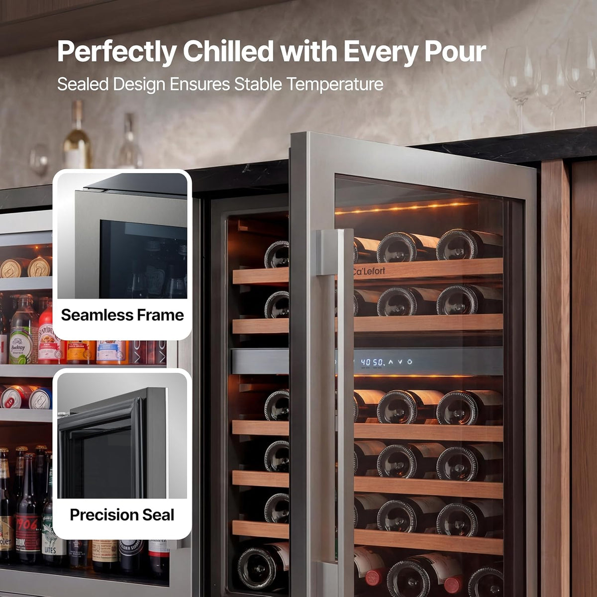 Ca'Lefort 48 Inch Wine & Beverage Refrigerator, 200 Can and 46 Bottle