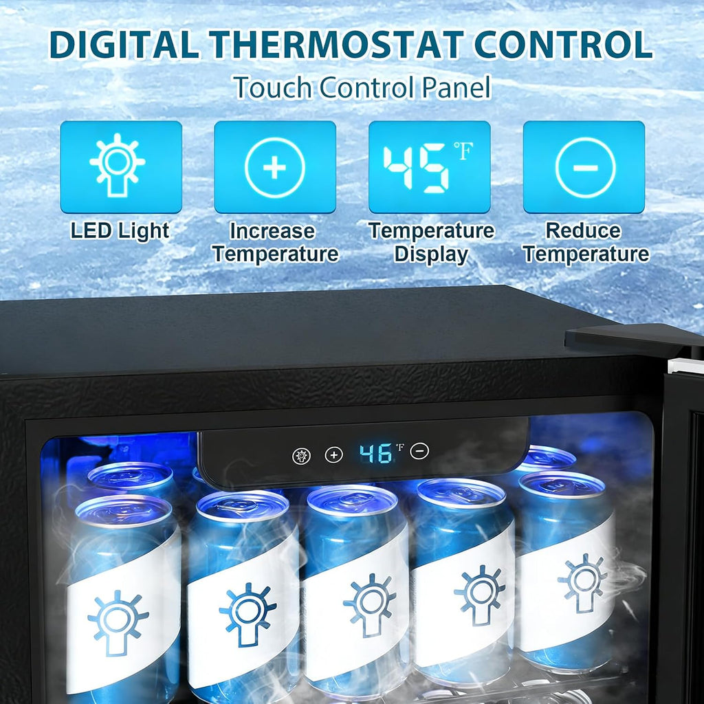 Electactic 48 Can Beverage Refrigerator,12 Bottle Wine Cooler with Seamless Stainless Steel & Glass Door, Digital Temperature Display, Countertop Mini Fridge for Soda, Wine or Beer, Silver