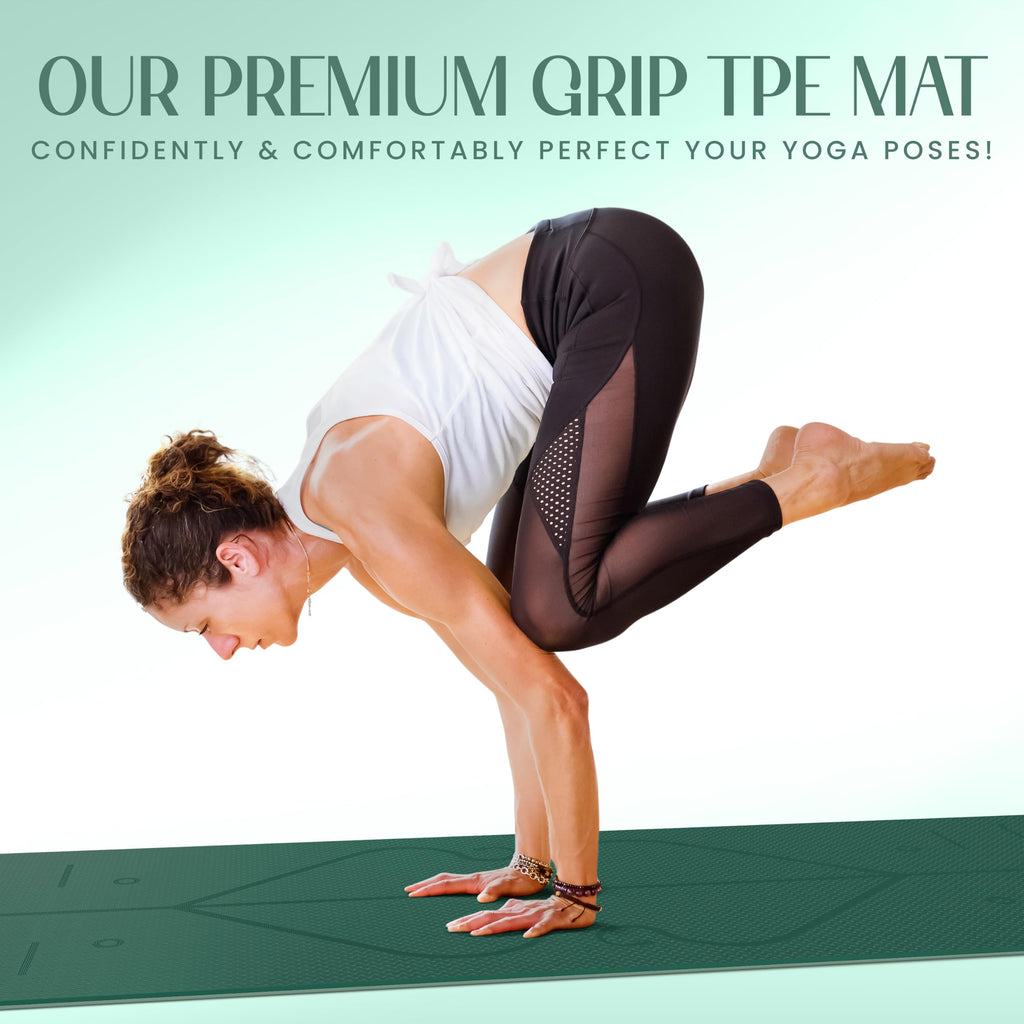 Yogii Yoga Mat - Non-Slip 6mm Thick TPE & Travel-friendly Yoga Mat - Perfect for Home & Gym Exercise Fitness & Pilates - With Laser Alignment Guides for Men & Women